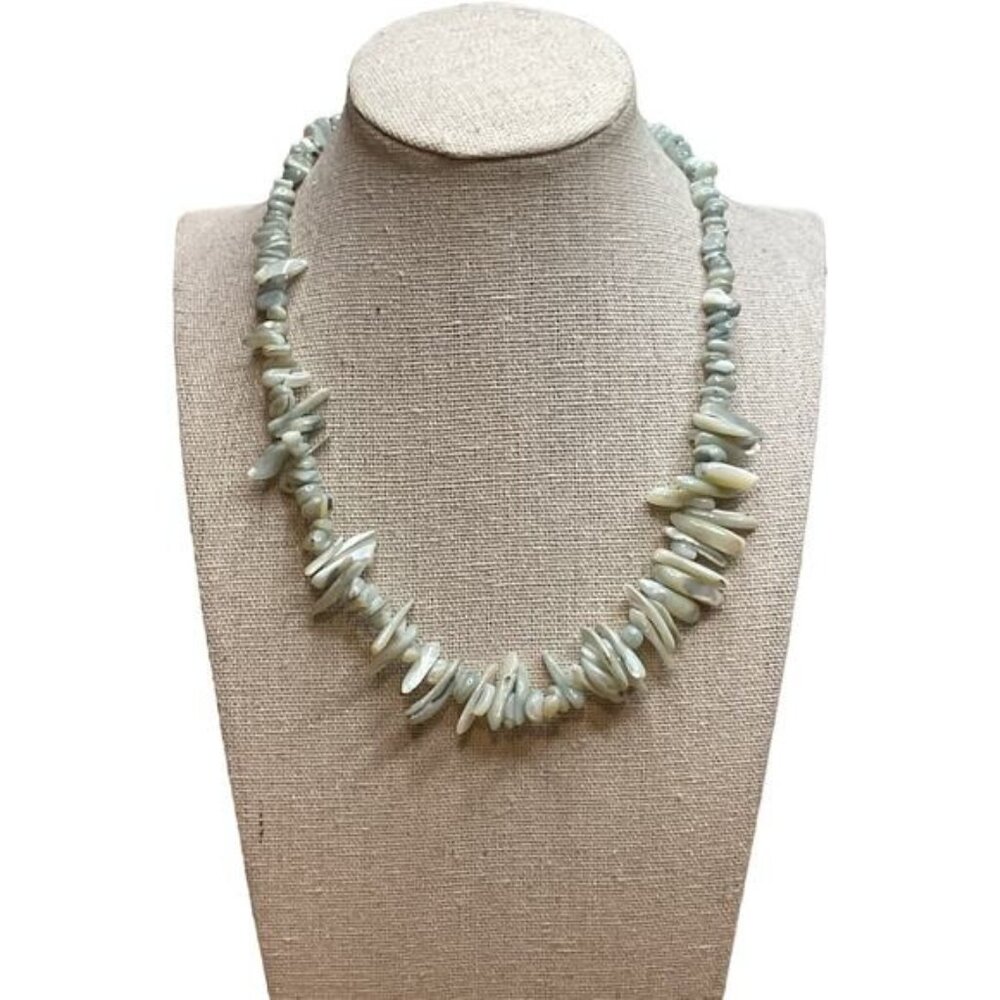 Natural Iridescent Mother Of Pearl Shell Chip Necklace With Gold-Tone Clasp - 18